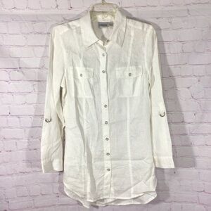 Chico’s Linen Long Sleeve Button Down Blouse - Size 1